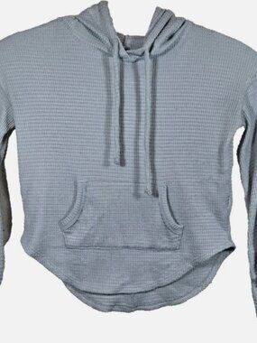 SO Juniors XS Waffle Knit Shirt Textured Long Sleeve Pullover Light Blue Hooded